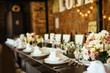 Arranged table set at wedding reception.