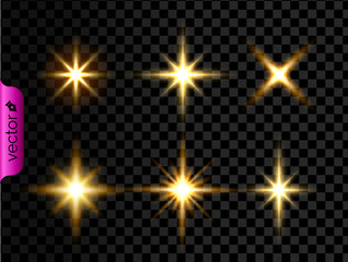 gold shining glowing lights effect, yellow starts and explosion isolated on transparent background, 