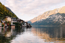 View Of The Austrian Town Hallstatt Surrounded By Lakes And Mountains