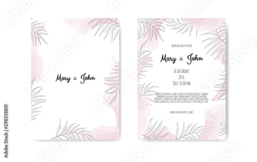 Wedding invite with abstract watercolor style decoration in light tender dust...