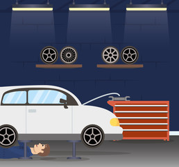 Canvas Print - man mechanic working in car character