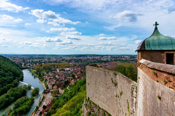 Canvas Print - Citadel in Besancon and River Doubs at Bourgogne