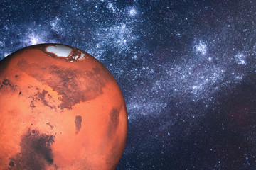 Wall Mural - mars planet of solar system in the space with far galaxy on the background. science fiction. element