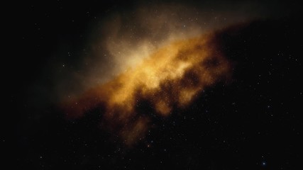 Wall Mural - Spaceship flies near colored nebula in space. Billions of stars in the Milky Way galaxy. Beautiful clusters of stars. 3d Animation