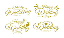 Happy Wedding Day Greeting Card Lettering. Gold. 