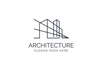 Wall Mural - simple modern building architecture logo design with line art skyscraper graphic