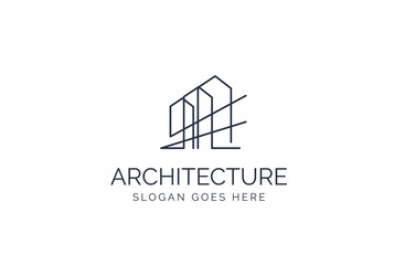 Wall Mural - simple modern building architecture logo design with line art skyscraper graphic