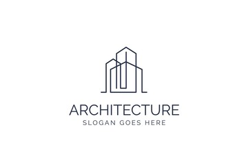 Wall Mural - simple modern building architecture logo design with line art skyscraper graphic