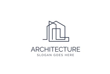 Wall Mural - simple modern building architecture logo design with line art skyscraper graphic