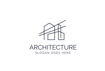 Wall Mural - simple modern building architecture logo design with line art skyscraper graphic