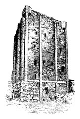 Wall Mural - Tower of Beaugency, part of the city,  vintage engraving.