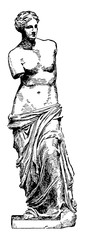 Canvas Print - Venus de Milo is a famous ancient Greek statue, vintage engraving.