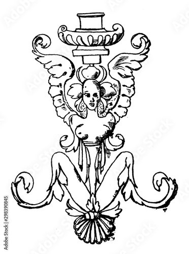 Fotomural Grotesque Column is found in the Guadagni Palace in Florence, vintage engraving