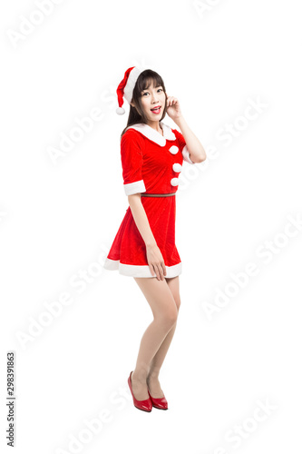 Fototapeta na szkło LWTWL0005761 Christmas Santa hat isolated woman portrait