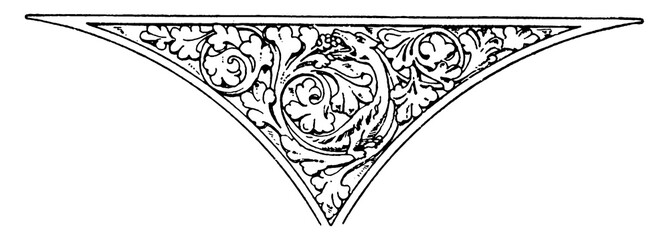 Wall Mural - early gothic spanrail panel is found in a stone church in england, vintage engraving.