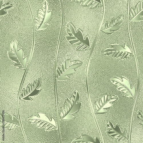 Plakat na zamówienie Glass seamless texture with leaves pattern for window, 3d illustration