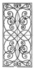 Wall Mural - Wrought-Iron Grill Oblong Panel is a 17th century design found in Thuringia, vintage engraving.