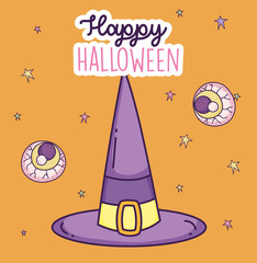 Sticker - happy halloween celebration witch hat and creepy eyes