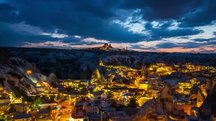Fototapete - Time lapse of Goreme town at night in Cappadocia, Turkey.