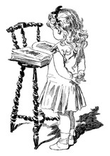 Girl Reading, Individual,  Vintage Engraving,  Vintage Engraving.