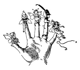 Wall Mural - finger fairies sitting, vintage engraving.