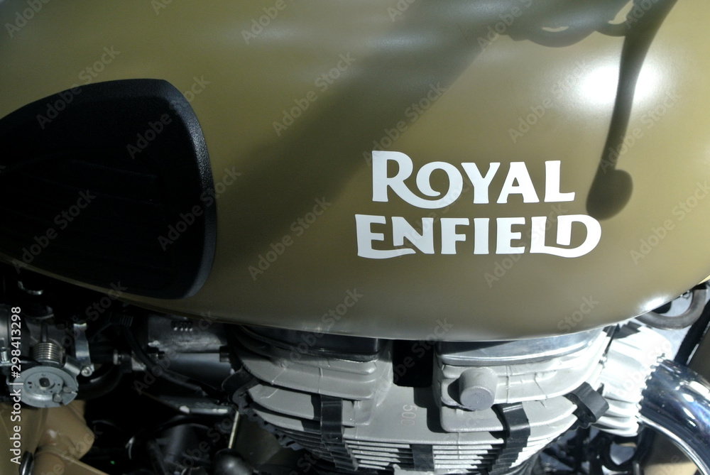 KUALA LUMPUR, MALAYSIA -MARCH 31, 2018: ROYAL ENFIELD motorcycle brand ...