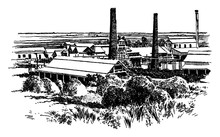Sugar Mill Near Ponce, Vintage Illustration.