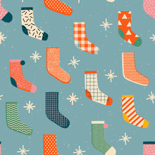 Vintage Christmas Socks With Presents Seamless Pattern 