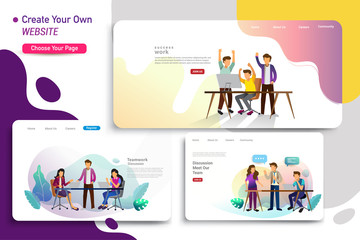 Wall Mural - set of landing page design templates, business strategy, analytics and brainstorming. modern vector 