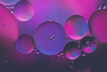 Water And Oil, Beautiful Color Abstract Background Based On Blue, Neon, Purple And Pink Circles, Macro Abstraction.