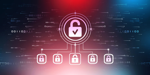 2d illustration safety concept: closed padlock on digital background
