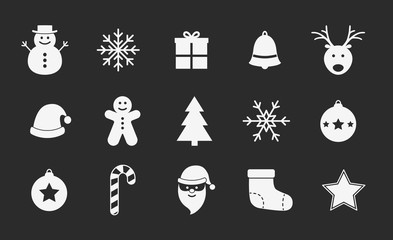Wall Mural - Set of Christmas icons on black background. Vector