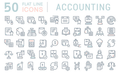 Canvas Print - Set Vector Line Icons of Accounting