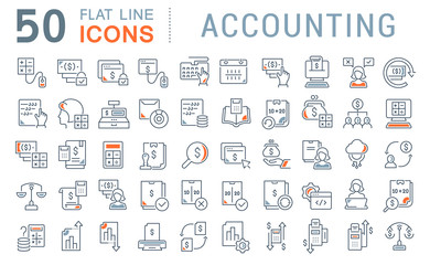 Wall Mural - set vector line icons of accounting