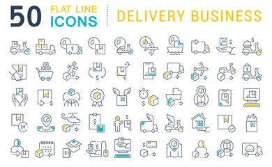 Wall Mural - Set Vector Line Icons of Delivery Business