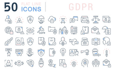 Wall Mural - set vector line icons of gdpr