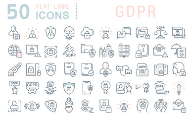 Wall Mural - set vector line icons of gdpr