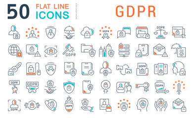 Wall Mural - set vector line icons of gdpr