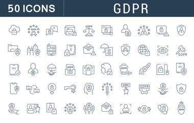 Wall Mural - set vector line icons of gdpr