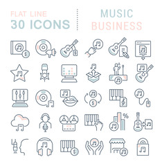 Wall Mural - set vector line icons of music business