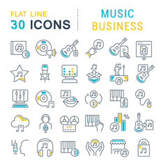 Wall Mural - set vector line icons of music business