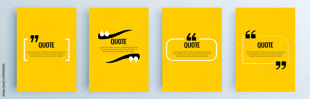 Quote frames blank templates set. Text in brackets, citation empty speech bubbles, quote bubbles. Textbox isolated on color background. Vector illustration. - obrazy, fototapety, plakaty 