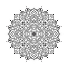 Circular pattern in form of mandala for Henna, Mehndi, tattoo, decoration. Decorative ornament in ethnic oriental style. Coloring book page.