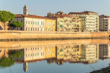 Canvas Print - Sunset on the banks of the Arno River, Pisa, Italy.