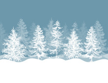 Christmas Winter Background. Pine Trees Forest Landscape