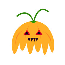 Orange Monster Pumpkin With Triangular Eyes And Sharp Teeth