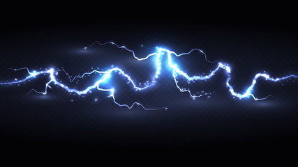 Wall Mural - light blue powerful lightning storm bolt