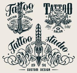 Canvas Print - Vintage tattoo studio monochrome labels