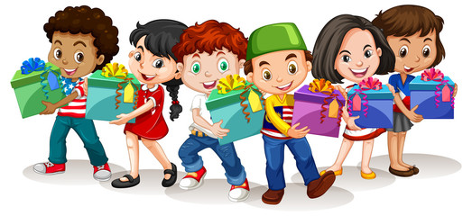 Poster - Happy children holding present box