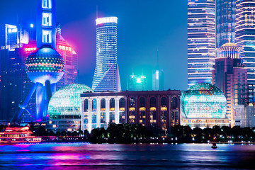 SHANGHAI -8 SEPTEMBER 2019  : Shanghai  skyline view river .Top Ten Shanghai Attractions in Shanghai.Shanghai,China city skyline on the River.